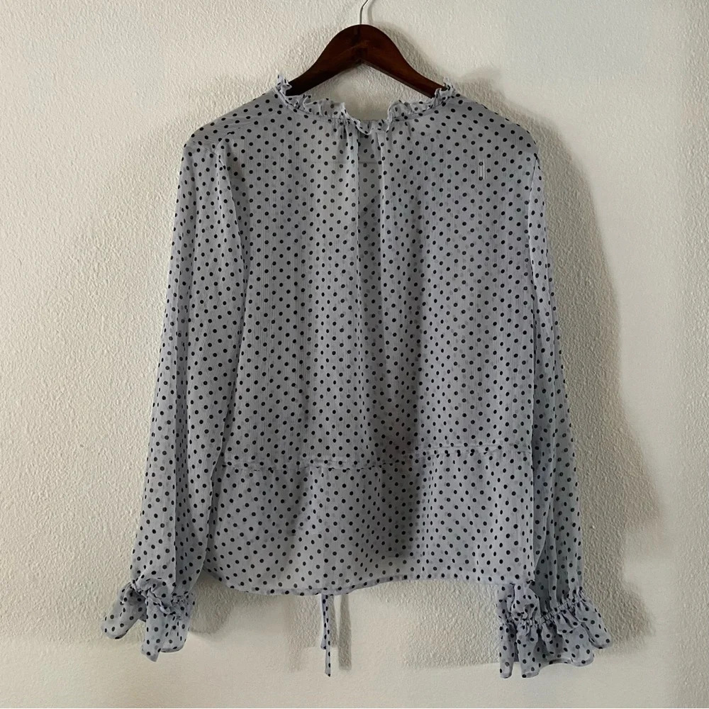 Who What Wear XL Polka Dot Sheer Ruffle Blouse Coquette Drawstring Cottagecore - Picture 8 of 9